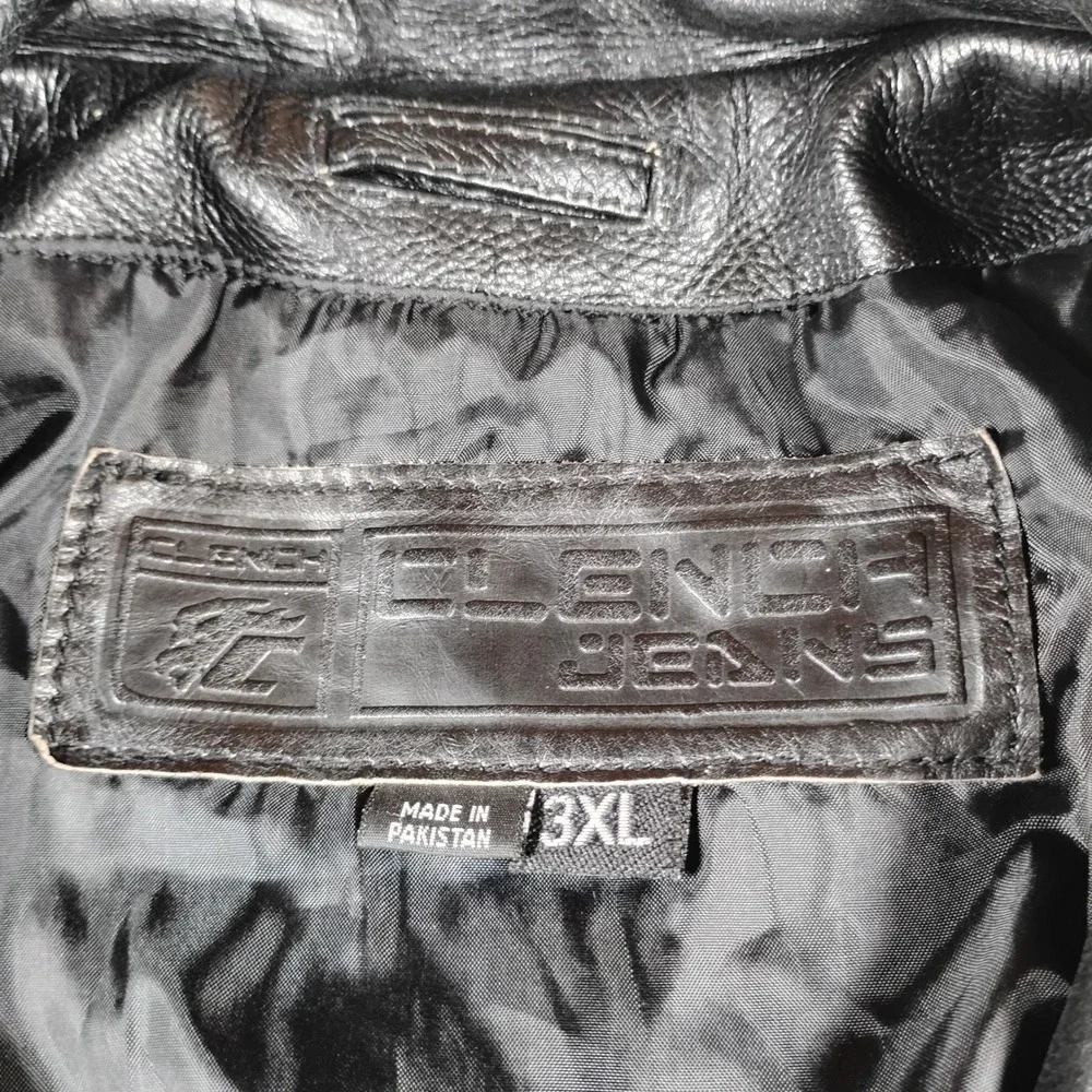 Clench Jeans Real Leather Car Coat Jacket Mens 3XL Black Button Up Vintage Y2K